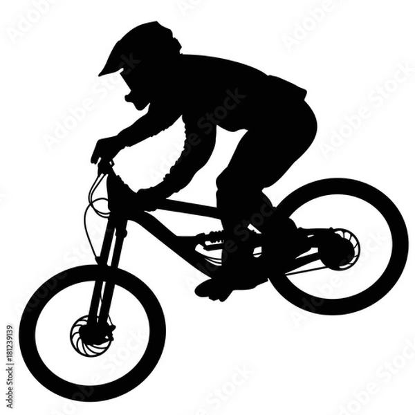 Obraz Silhouette of a cyclist going down on a mountain bike on a slope