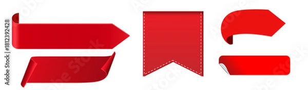 Fototapeta Red ribbon banners transparent PNG isolated objects promotion sale tag