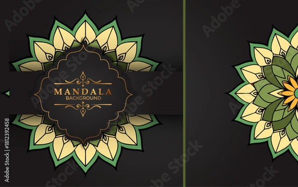 Obraz Elegant gold and green mandala design on a dark background mock up style