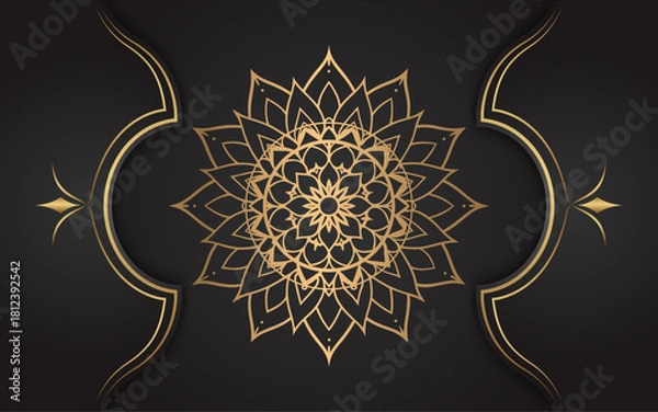 Fototapeta Elegant golden mandala design with ornate flourishes on a dark background