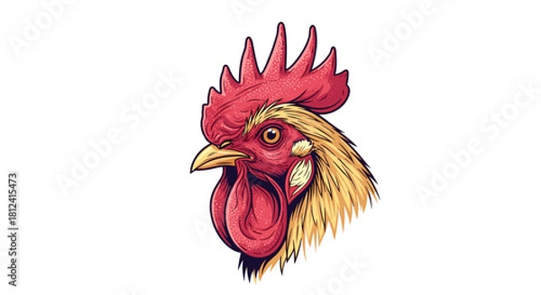 Fototapeta Illustration of a proud rooster's head in profile with a red comb and wattle.