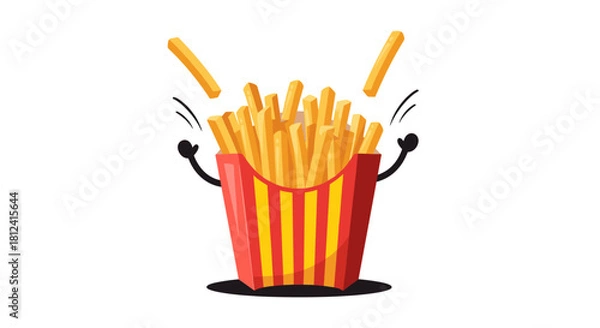 Fototapeta Cartoon french fries character throwing fries up in the air with excitement and joy.