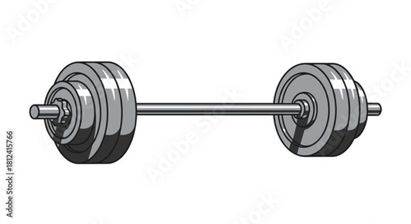 Fototapeta A stylized illustration of a silver barbell with weights on each side, symbolizing fitness and strength.