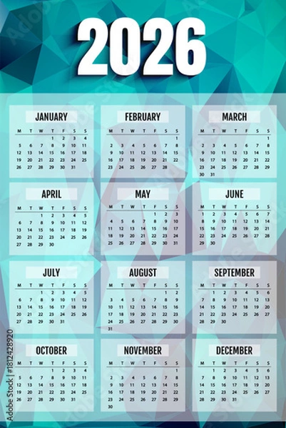 Obraz 2026 calendar vector template on geometric background