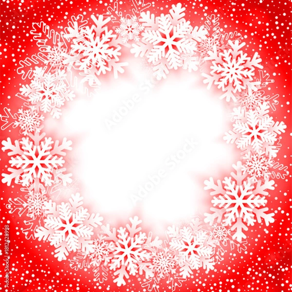 Fototapeta Winter snowflake frame on red background