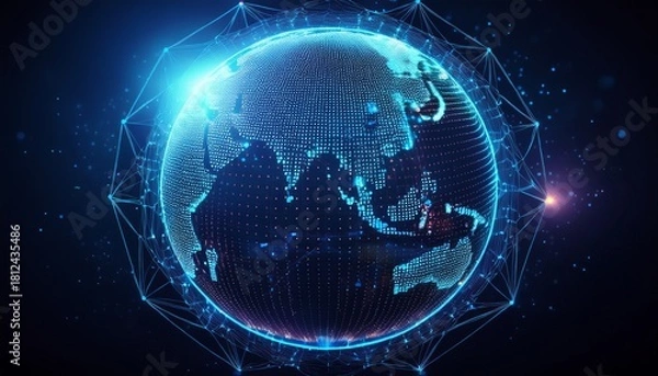 Fototapeta digital globe with network of interconnected data nodes glowing brightly