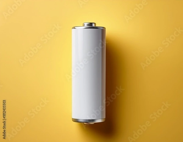 Fototapeta a minimalist white rechargeable battery mockup on a pastel yellow background