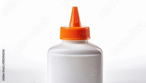 Fototapeta white glue bottle with orange cap for school crafts and office supplies isolated on white background