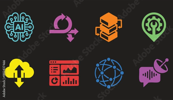 Obraz Modern technology icons showcase artificial intelligence, data, and communication solutions for digital transformation