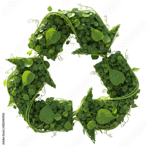 Obraz Recycle symbol made of green leaves isolated on transparent background