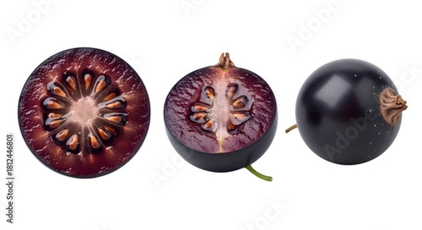 Obraz Closeup of sliced jaboticaba fruit isolated on transparent background for education