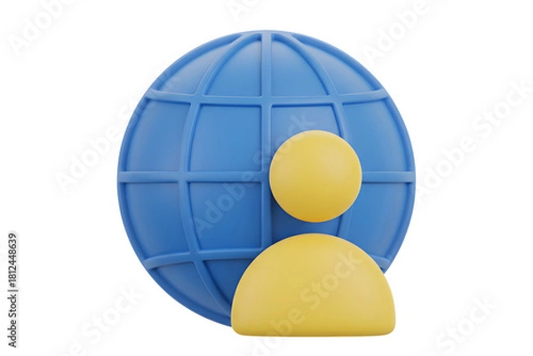 Fototapeta 3d render of person icon in front of blue globe representing global network
