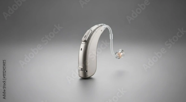 Fototapeta Modern beige hearing aid. Device for improved hearing. Assistive technology for deaf and hard of hearing for better sound perception. Medical equipment concept.