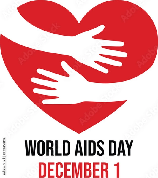 Fototapeta World aids day awareness vector with hands embracing heart icon
