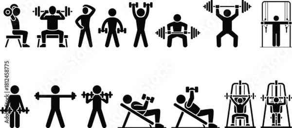 Fototapeta Weightlifting exercises: diverse gym workout routines illustrated