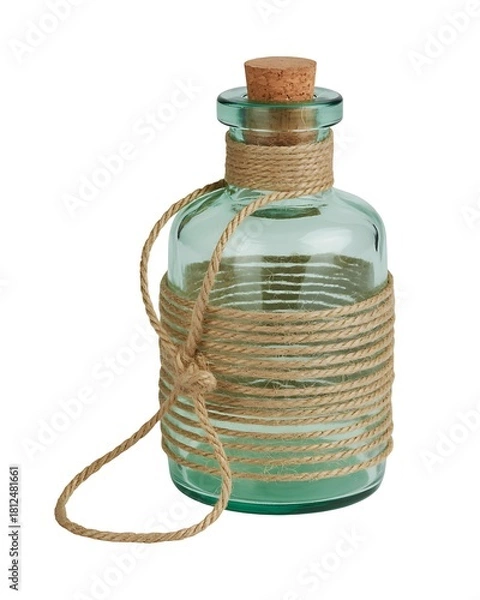 Fototapeta Decorative Glass Bottle with Jute Rope and Cork Stopper Artistic Home Decor Element