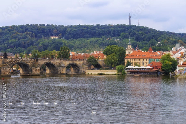 Fototapeta Views of Charles bridge and Mala Strana. Prague, Czech Republic.