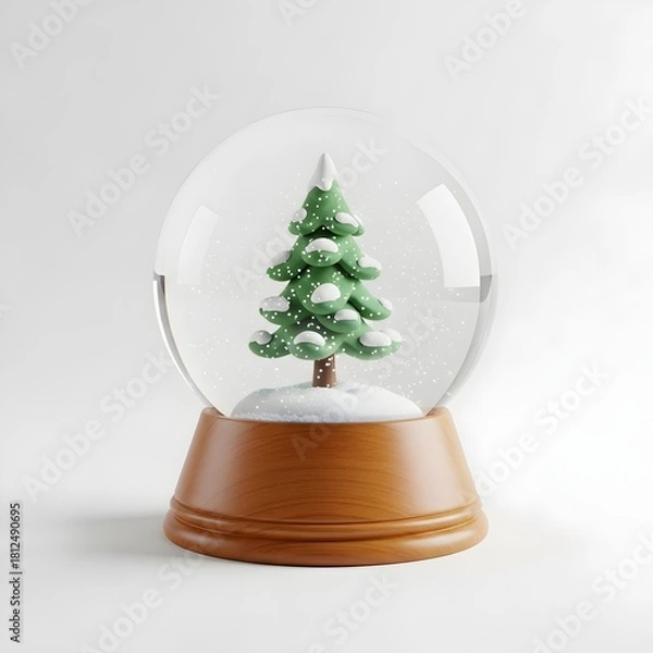 Fototapeta Magical snow globe with Christmas tree inside, charming holiday decoration perfect for whimsical festive cards and nostalgic seasonal designs.