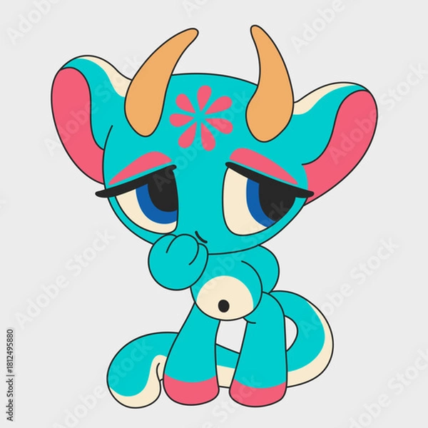 Fototapeta Cute anime goat. Funny and sweet character. Colorful cartoon character design.