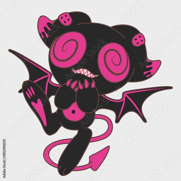 Fototapeta Surprised anime demon. Funny chibi Halloween character. Cartoon character design.