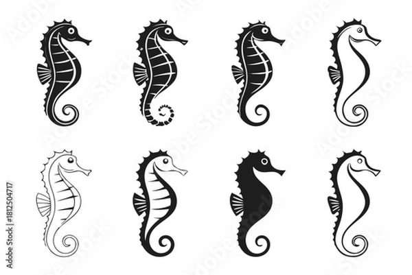 Fototapeta Minimalist seahorse line icon set with vibrant colors