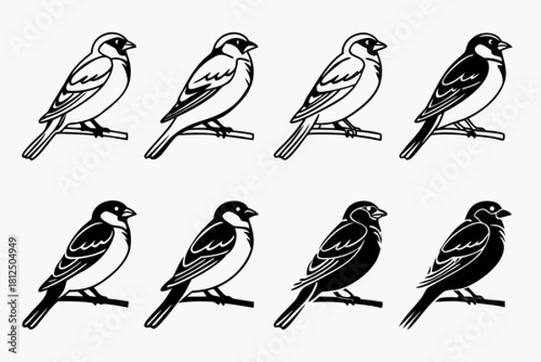 Fototapeta Minimalist sparrow icon set with outline design