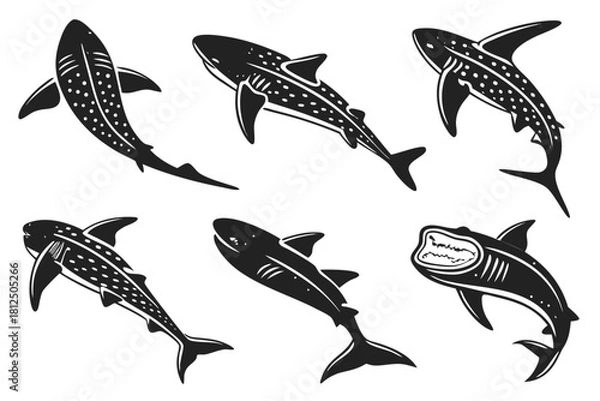 Obraz Minimal whale shark outline icon set in black and yellow