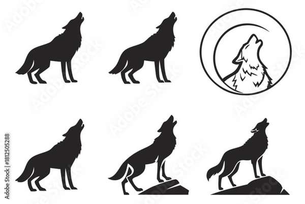 Obraz Minimalist wolf howling icon set with vibrant colors