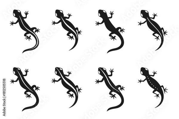 Fototapeta Collection of 8 minimalist black icons with yellow cyan and magenta accents