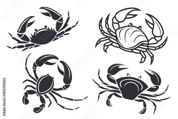 Fototapeta Minimalist crab silhouette icon set with vibrant colors