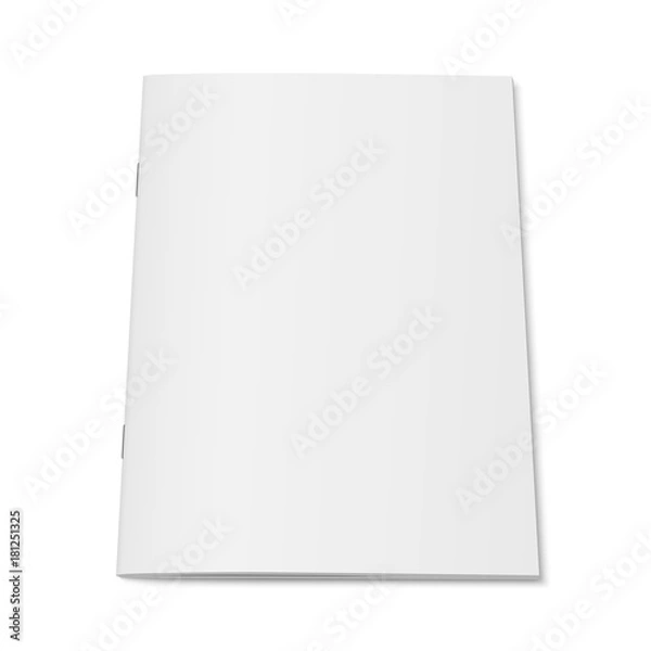 Fototapeta Vector white mock up of magazine isolated. Closed vertical booklet, brochure or notebook template on white background. 3d illustration for your design