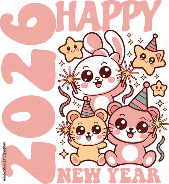 Obraz A modern 2026 New Year t-shirt design collection featuring bold typography, festive graphics, and a clean vector style