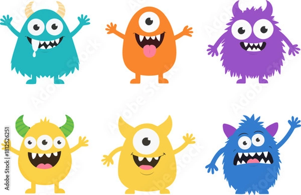 Obraz Cute cartoon monsters set with funny faces and silly expressions for kids design