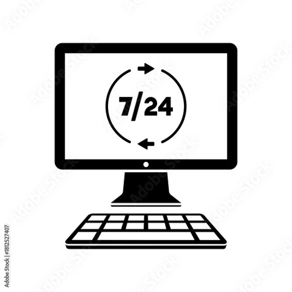 Obraz 7/24 computer assistance - Vector flat icon