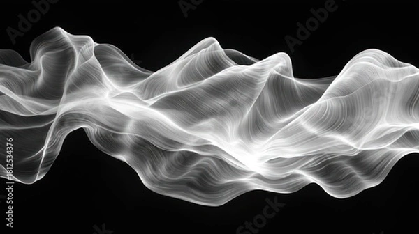 Obraz Abstract flowing white lines on black background. Possible use Stock photo