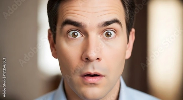 Fototapeta A close up of a man with wide eyes and an open mouth showing a surprised or shocked expression on his face