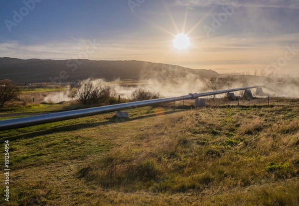 Obraz Geothermal Pipe in Landscape with Steam