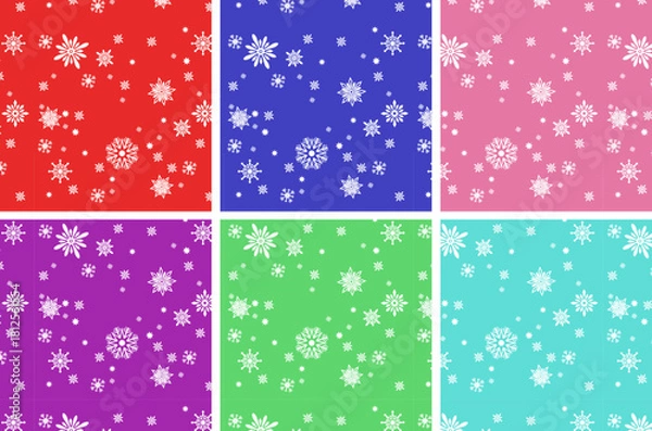 Obraz Colorful Snowflake Seamless Pattern Set Winter Christmas Vector Backgrounds