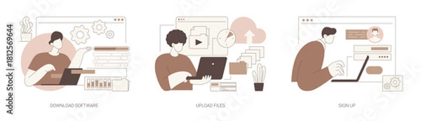 Fototapeta Working on computer isolated cartoon vector illustrations se