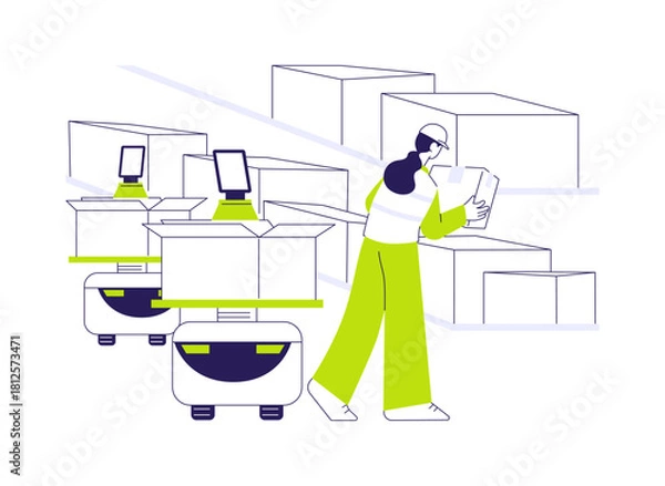 Obraz Picking robots abstract concept vector illustration.