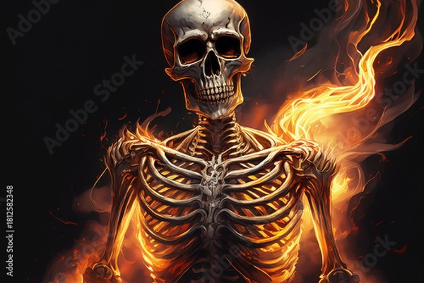 Obraz Skeleton body burning in hellfire concept art