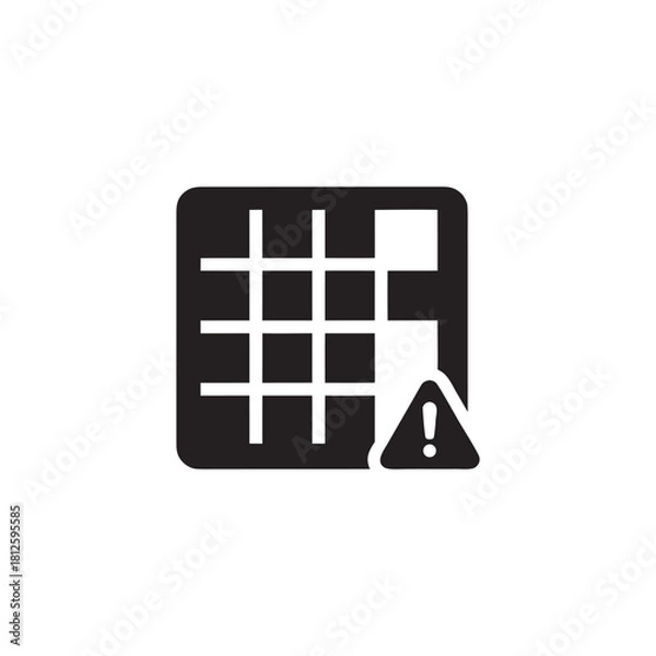 Obraz Black and white vector spreadsheet error icon database warning symbol for business and IT technology