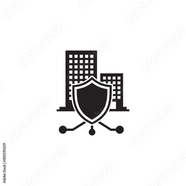 Fototapeta Corporate Cybersecurity Shield Icon Black and White Vector for Business IT and Network Protection