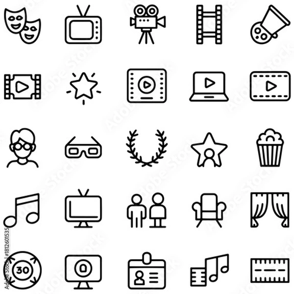 Obraz Set of entertainment icons simple line vector design elements for web and mobile apps isolated on white background