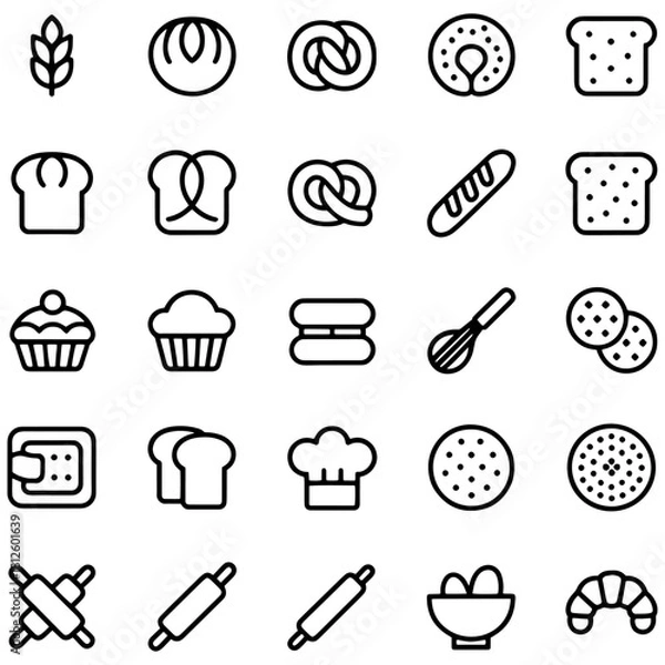 Obraz Bakery and pastry icon set minimalist line art vector design perfect for cafe menus and food-related apps