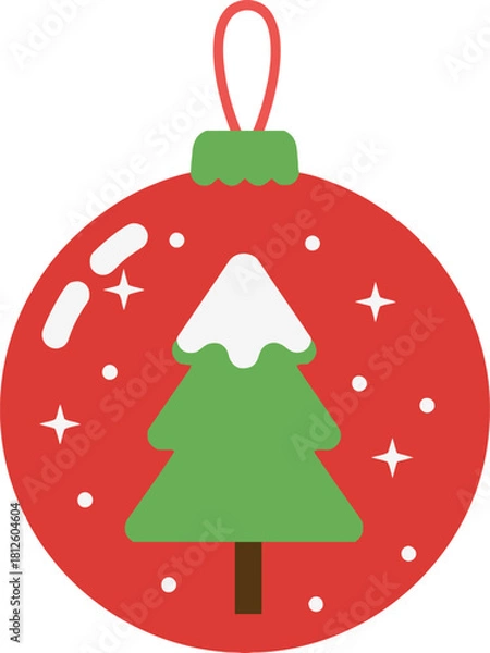 Obraz Cute Christmas ornament featuring a snowy pine tree in festive holiday style Vector illustration