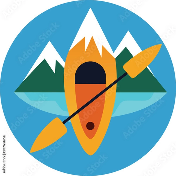 Obraz Recreational kayak gliding through a scenic mountain river landscape Vector illustration