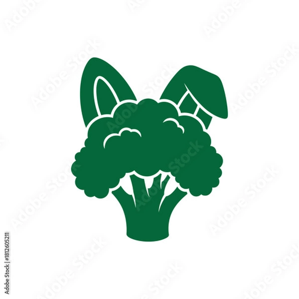 Fototapeta Green broccoli with rabbit ears vector symbol for healthy eating and vegan lifestyle isolated on white background