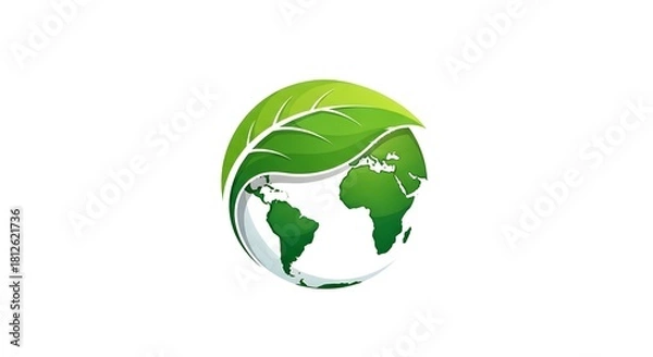 Fototapeta Eco Earth Leaf Logo – Sustainable Green Planet Icon Design
