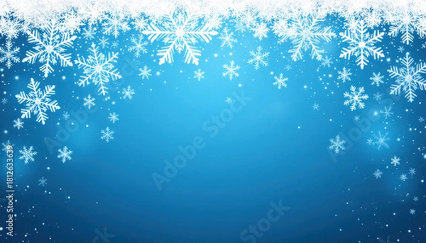 Obraz Winter background with falling snowflakes on a vibrant blue backdrop